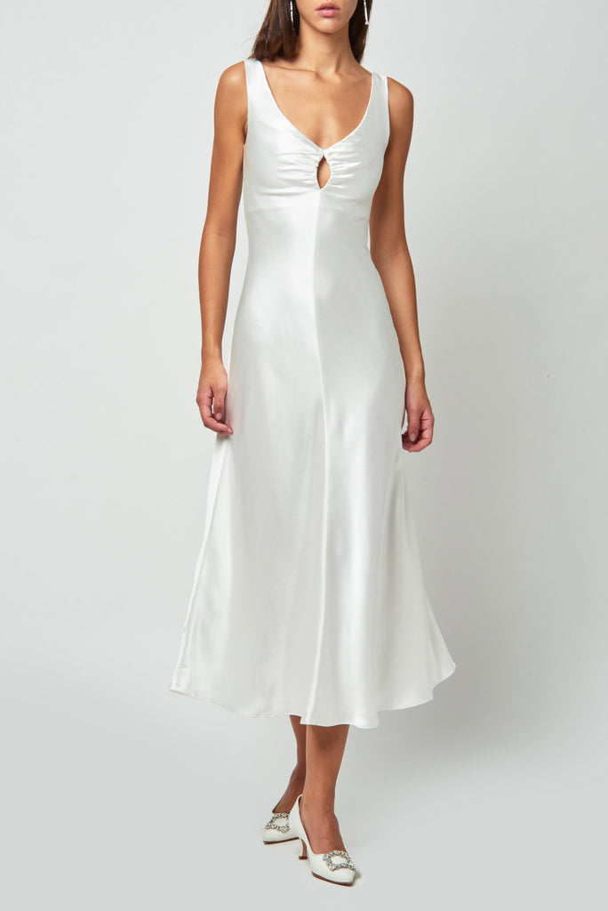 Coquette White Silk Midi Dress | Over ...